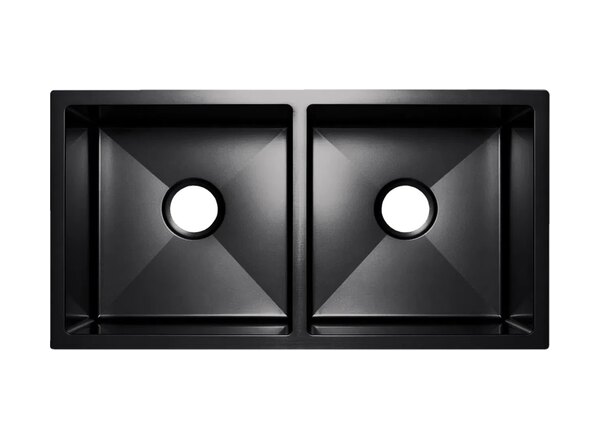 Mazi 50/50 double bowl sink in a gun metal finish